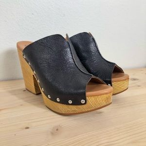 KORK-EASE Size 8 Deanna K17402 Black Leather Chunky Clog Mule Women’s Y2K 90s